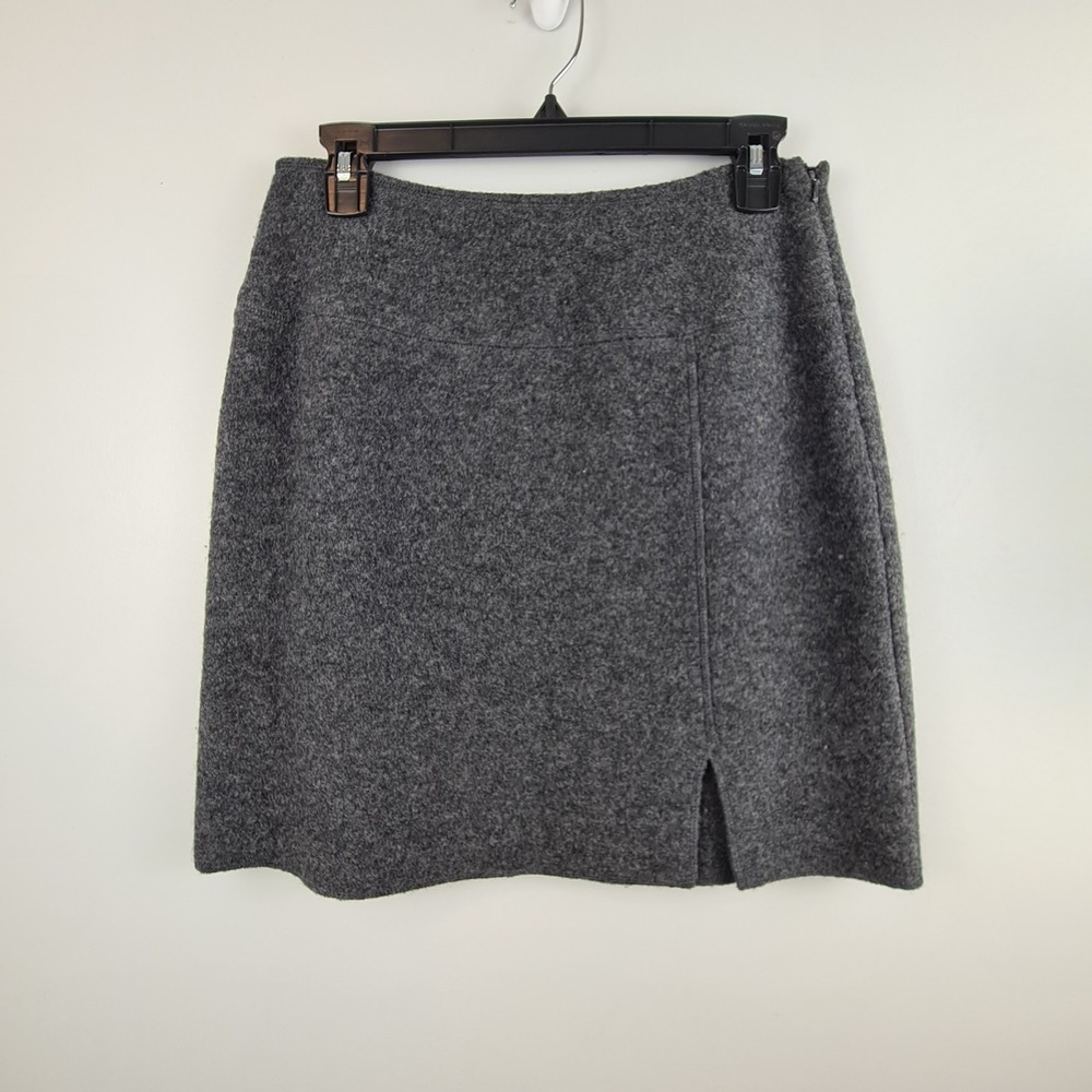 Ann Taylor Womens Gray 100% Wool A-Line Mini Skirt Size 6 Side Zip Front Slit